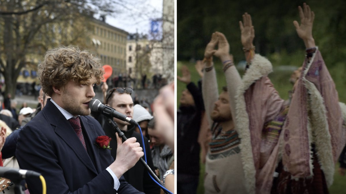 Rörelsen på GotlaFilip Sjöström är en av grundaren till Frihetsrörelsen.nd och Filip Sjöström under en manifestation i Stockholm 2021.